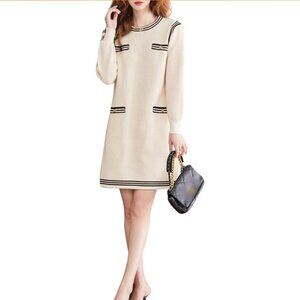 LAI MENG FIVE CATS Women's Fall Casual Sweater Dress Button Down Knit